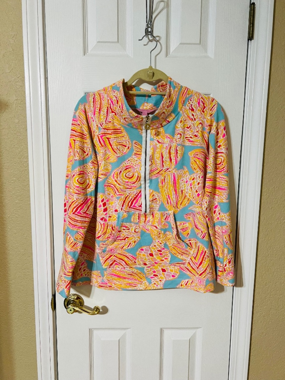 Lilly Pulitzer Skipper Popover Beakwater Blue-Tiny Bikini Print-Sz L